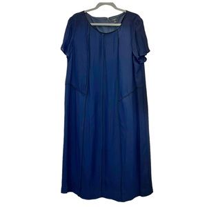 NWT Talbots Woman Navy Shift Dress Size 18W Flattering Black Piping Detail